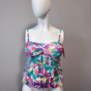 Wave Zone Women's Size 12 Colorful Flower Flutter Tankini w/ Support NWT